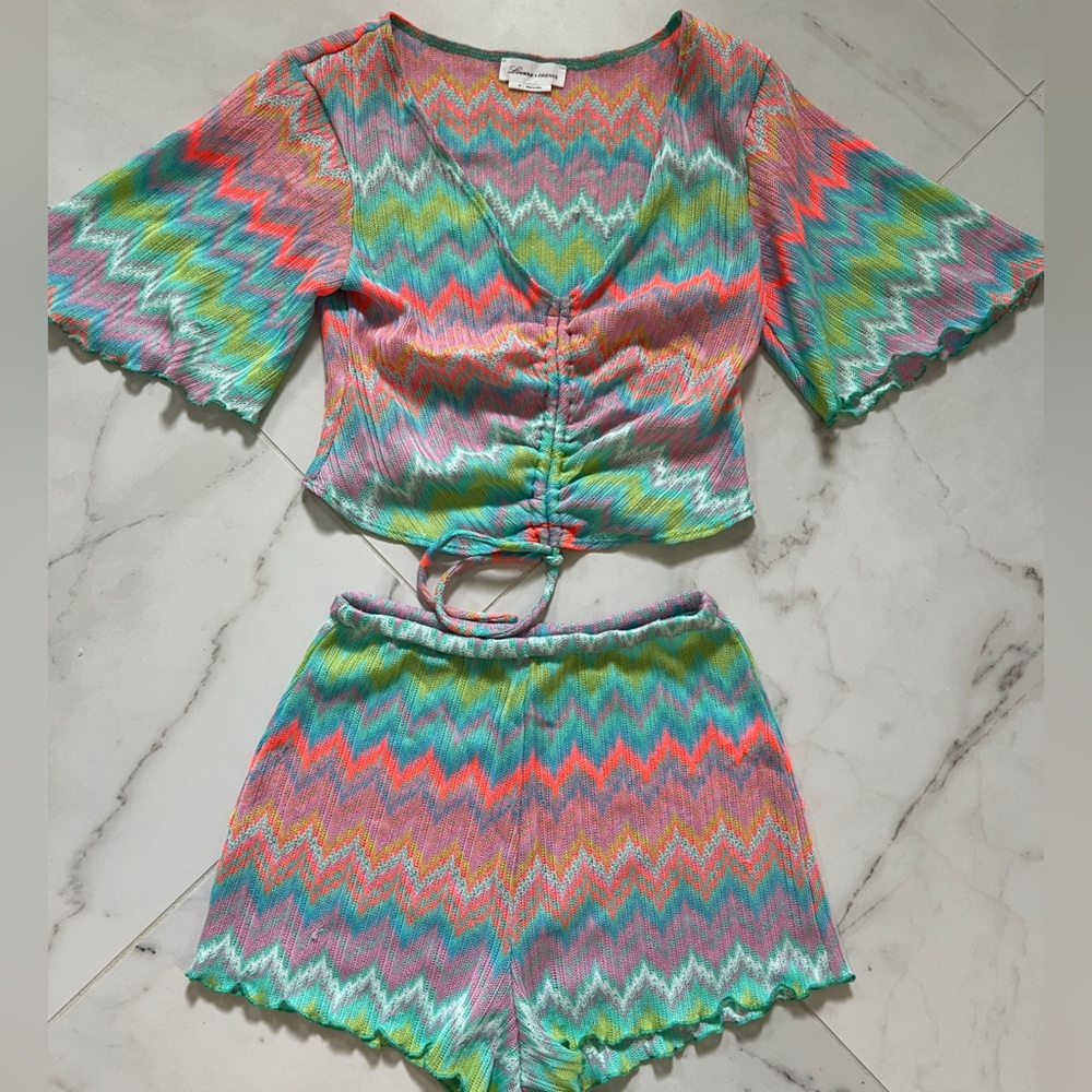 Revolve Lovers + Friends Multicolor Zigzag Top and shorts set XS rainbow